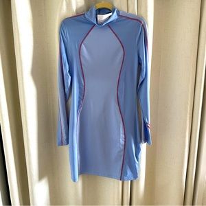 NWT color block blue striped H&M knit knee length long sleeve dress, size L